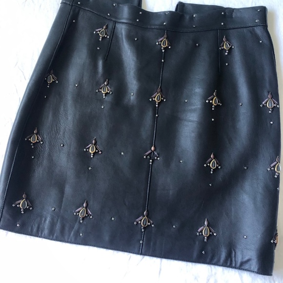 REISS "Tess" Black Leather Mini Skirt Embellished Sz US12 - Picture 3 of 10